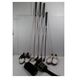 4 Golf Clubs-3 Woods, 1 Iron,2 Pr Ladies Golf Shoe
