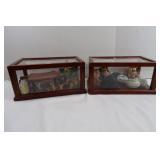 2 Shadow Boxes Boxes w/Miniature Decor&mini Swords
