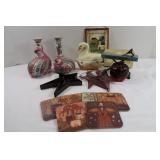 Ivory Floral Candlesticks, Primitive Decor,