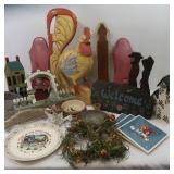 Primitive Wood Decor, Vntage Painted Rooster