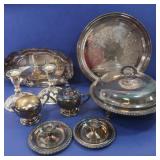 Silverplate Lot-Candlesticks, Trays,Covered Server
