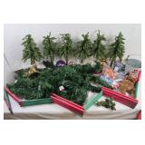 Christmas Decor-Sm. Trees, Fence, Llighted Garland