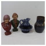 Ceramic Busts, Pitcher, Bowls & Cups
