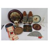 Anne Hunter Clock, 2 Primitive Candle Holders,Misc