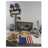Primitive Decor, Flag w/Stand, Garden Frog