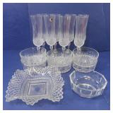 8 Crystal Champagne Glasses, 6 Bowls & more