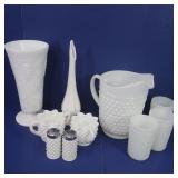 Milk Glass Lot-Pitcher, S&P Shakers, Glasses, Cups