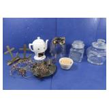 Glass Containers w/Lids, Brass Anchor Bookends,