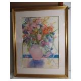 Framed Potted Floral Print signed Schwark-