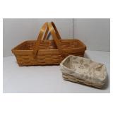 2 Longaberger Baskets-1 w/Plastic Liner, 1 w/Cloth