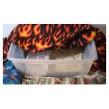 Large Lot of Sewing Fabric w/Bin