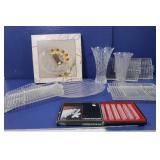 6 Glass Serving Plates, Vases, Egg Plate