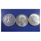 3-90% Silver Half Dollars(1-1944,2-1964-Kennedy)