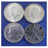 4-90% Silver Half Dollars-1-1941,1-1952,2-1964