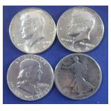 4-90% Silver Half Dollars 1-1917, 1-1962, 2-1964