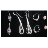 4 Pr. Sterling Earrings(1 pr. w/Amethyst, 1 Coral)