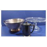 Glass Pedestal Cake Plate,Rogers SilverPlated Bowl