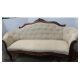Wood & Fabric Settee(Good Cond)-62"Lx22"Dx33 1/2"H