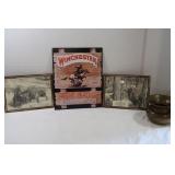2 Buffalo Prints by Gessner, Metal Sign, Spittoon