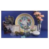 Large Floral Serving Bowl & Misc Decorative Items