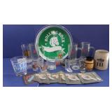 Rolling Rock Metal Tray & Glassware