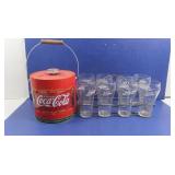 Coca Cola Ice Bucket, 7 Coca Cola Glasses w/Holder