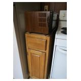GE Microwave Oven & Sm. Wood Cabinet w/Drawer/Door