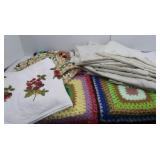 Crocheted Lap Blanket, Sheer Curtains&more w/Bin