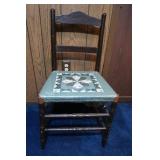 Vintage Wood Chair w/Fabric Seat