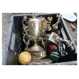 Crate w/Trophies & Crochet Balls