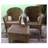 2 Wicker Chairs, Ottoman, Pads w/Cover