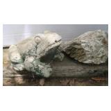 Cement Frog & Dove Garden Decor