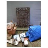 Flower Pots, Tarp(9x7)Metal Grate(15x24)