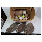 Vintage Baseball Gloves & Balls