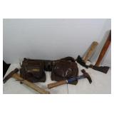 Leather Tool Belt, 2 Hatchets, 2 Hammers