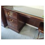 Wood Desk w/Glass Top-end piece missing(As Is)