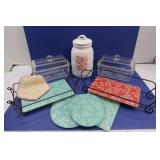 2 Glassbake w/Lids, Hallmark Canister, Hotplates