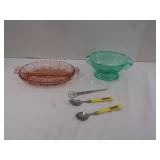 Green & Pink Depression Glass Bowls, Masonic