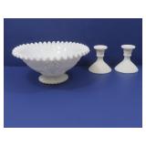 Milk Glass Bowl & Candle Sticks