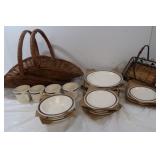 Royal Stone Service for 4(missing 1 pc), Basket