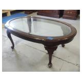 Wood coffee table w/glass top-44x27x17"