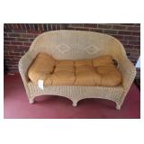 Wood/Wicker Love Seat w/Seat Pad-52"Wx34"Hx24"D