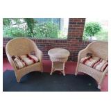 Wood/Wicker Chairs w/Seat Pads & End Table