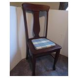 Antique Wood Chair w/Fabric Padded Seat-