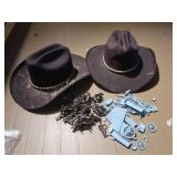 2 Pigalle Cowboy Hats(need cleaned)&Plastic Toys