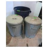 2 Metal Trash Cans w/ Lids & Plastic Trash Can