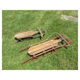 2 Vintage Wooden Sleds(1-50", 1-38")