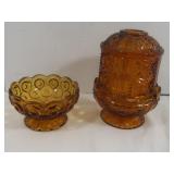 Vintage Amber Glass Lot-Candle Holder(chipped)&