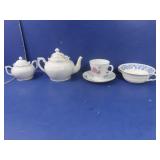 Teapot(Lid glued), Creamer, Cup & Saucer