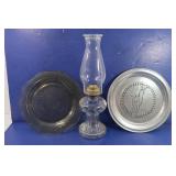 16" Oil Lamp, Metal & Glass Plate